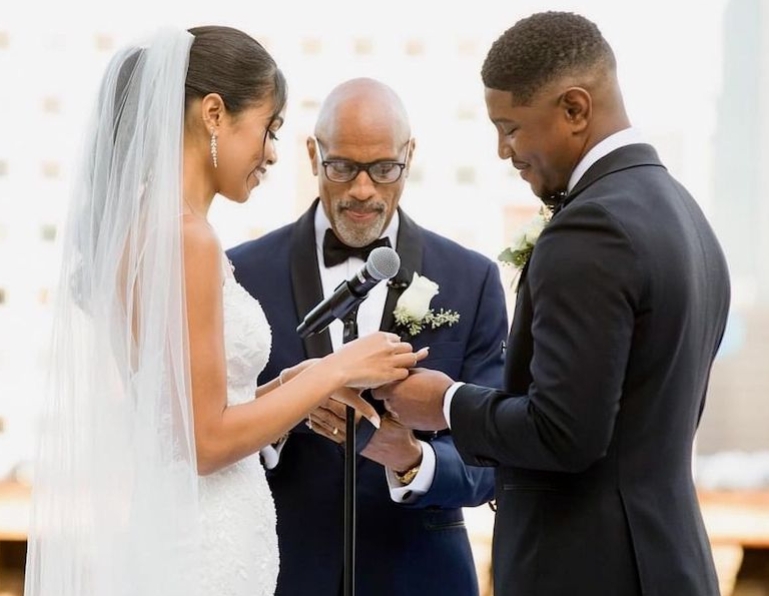 A wedding ceremony officiated by Dr. Nos